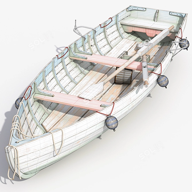 Vintage Wooden Fishing Boat 3D model image 3