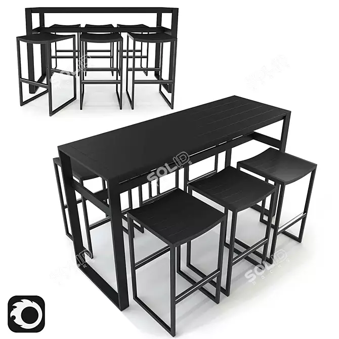 Eos Rectangular Bar Table and Backless Bar Stool Set 3D model image 1