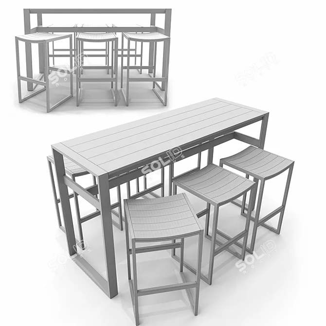 Eos Rectangular Bar Table and Backless Bar Stool Set 3D model image 3