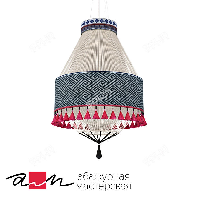 Colorful Suspended Lamp with PVC Shade and Tassels 3D model image 1