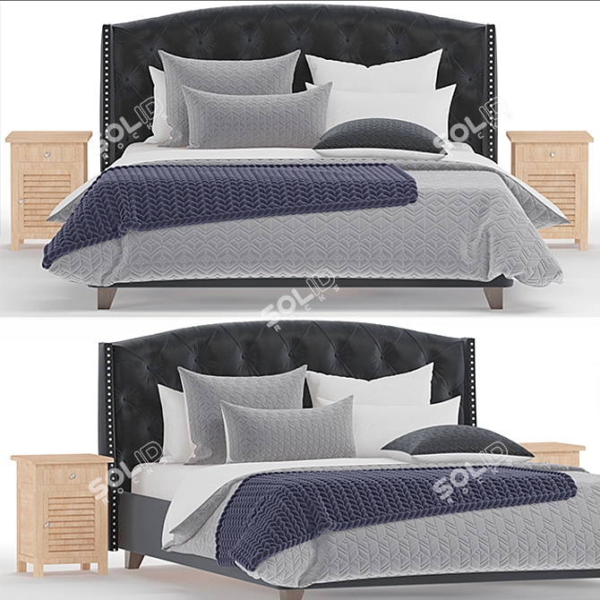 Elegant Ashley Tufted Bed 3D model image 1