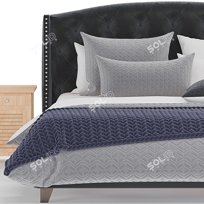 Elegant Ashley Tufted Bed 3D model image 2