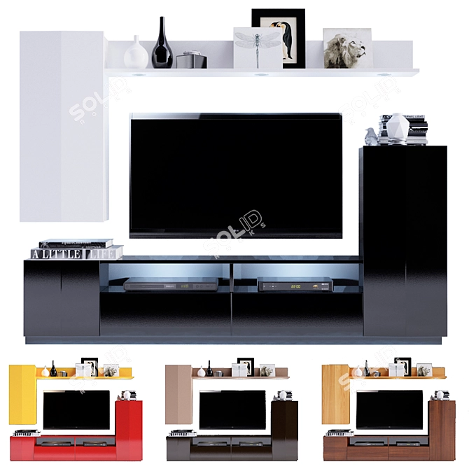 Modern TV Wall Unit with Electronics & Decor 3D model image 1