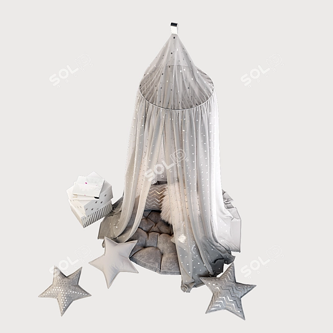 Scandinavian Gray Children's Canopy Set 3D model image 2