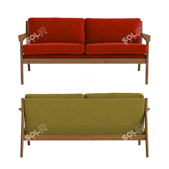 Wood Frame Loveseat: refined mid-century design 3D model image 2