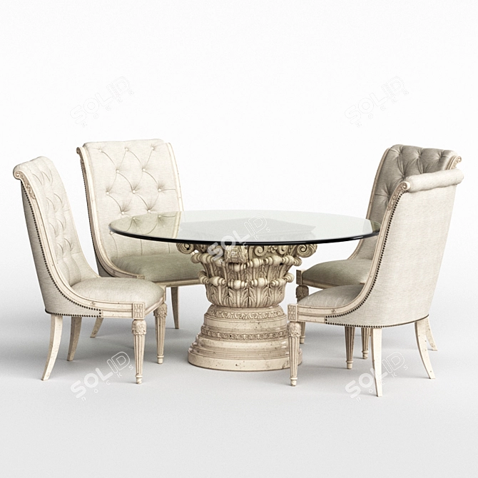 Elegant Upholstered Side Chair & Glass Top Dining Table 3D model image 1