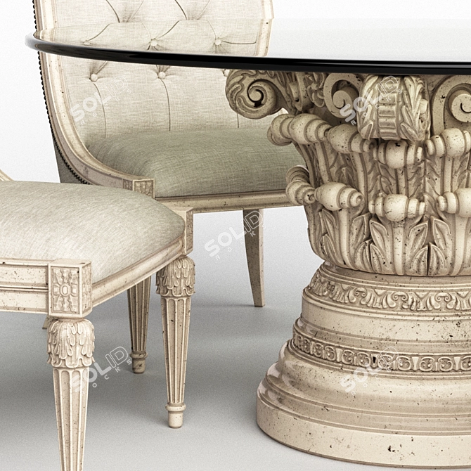 Elegant Upholstered Side Chair & Glass Top Dining Table 3D model image 2