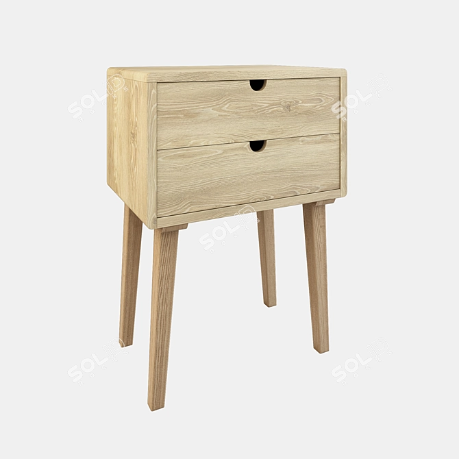 Hubsch Wood Nightstand with Two Drawers 3D model image 1