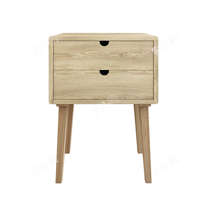 Hubsch Wood Nightstand with Two Drawers 3D model image 2