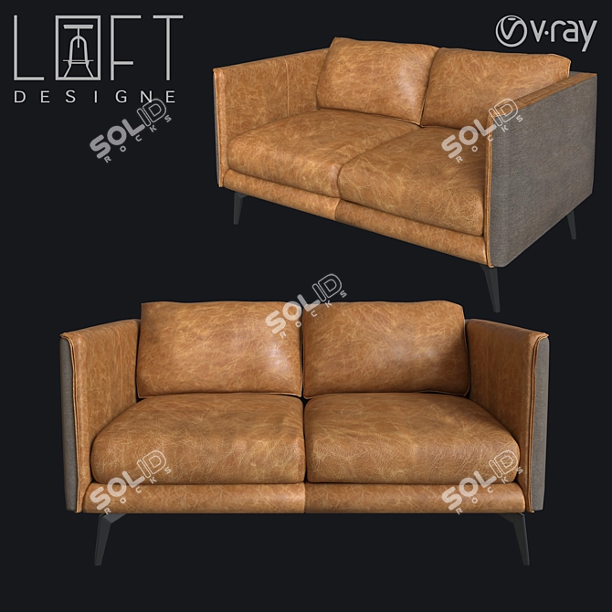 Stylish LoftDesign Sofa - Metal, Leather & Fabric - 147x93x80 cm 3D model image 1