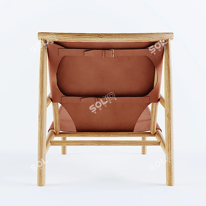 Modern Samurai Lounge Chair: Oak & Leather 3D model image 2