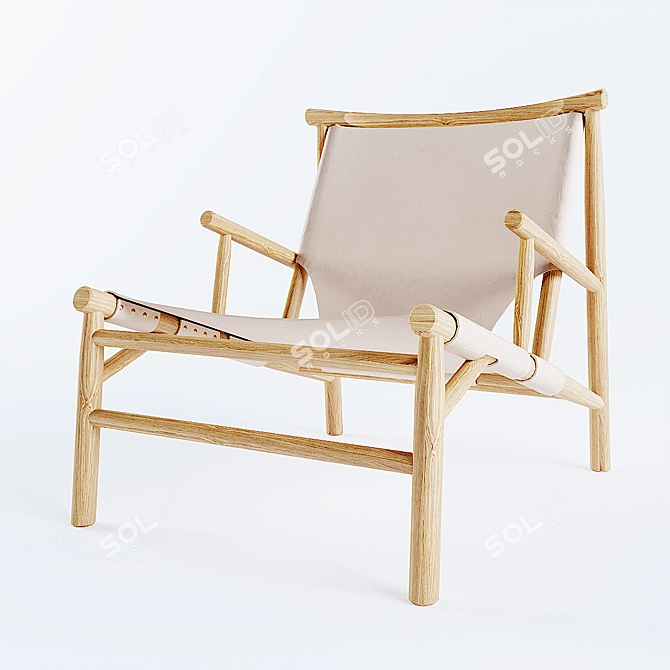 Modern Samurai Lounge Chair: Oak & Leather 3D model image 3