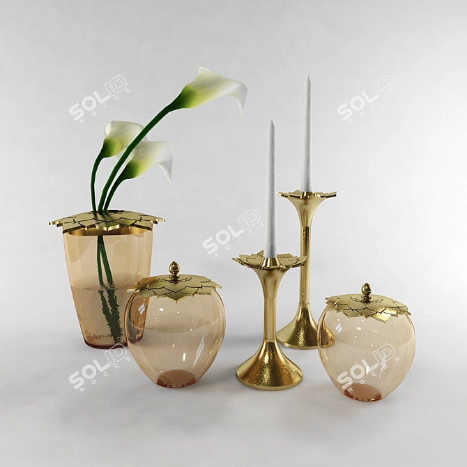 Artisan Brass and Glass Decor Set 3D model image 1