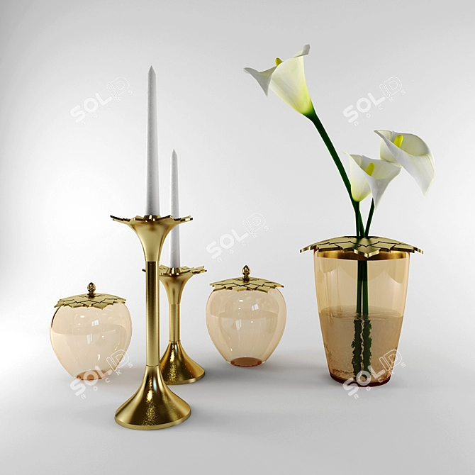 Artisan Brass and Glass Decor Set 3D model image 2