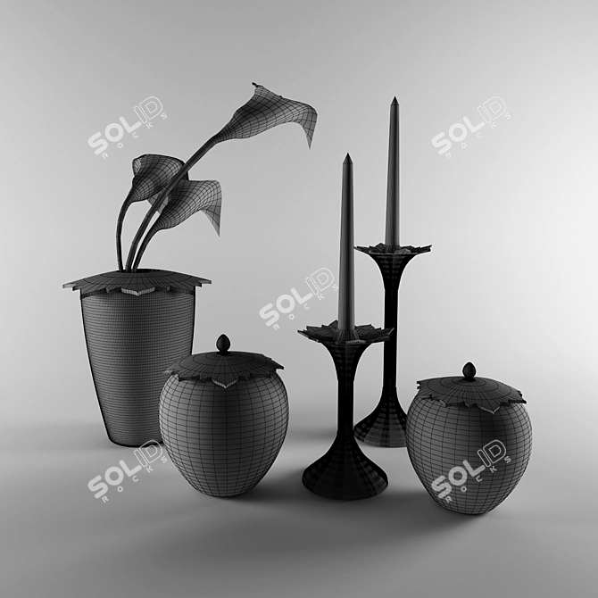 Artisan Brass and Glass Decor Set 3D model image 3