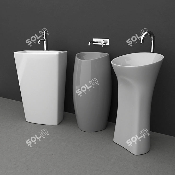 Modern Floor Wash Basin Set 3D model image 1