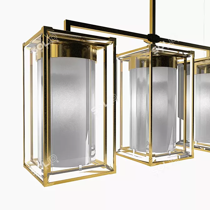 Elegant Gold Glass Chandelier 3D model image 1