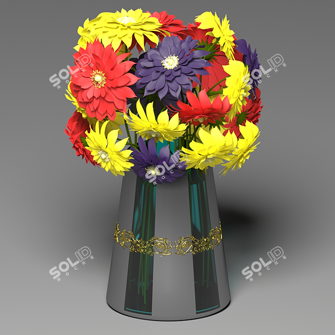 Elegant Floral Patterned Vase 3D model image 1