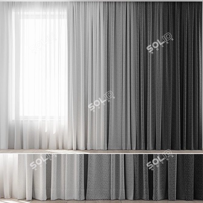 Colorful Curtain Set with Sheer 3D model image 1