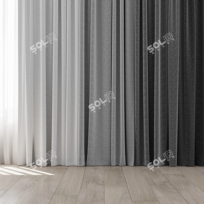 Colorful Curtain Set with Sheer 3D model image 2