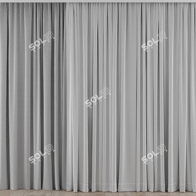 Colorful Curtain Set with Sheer 3D model image 3