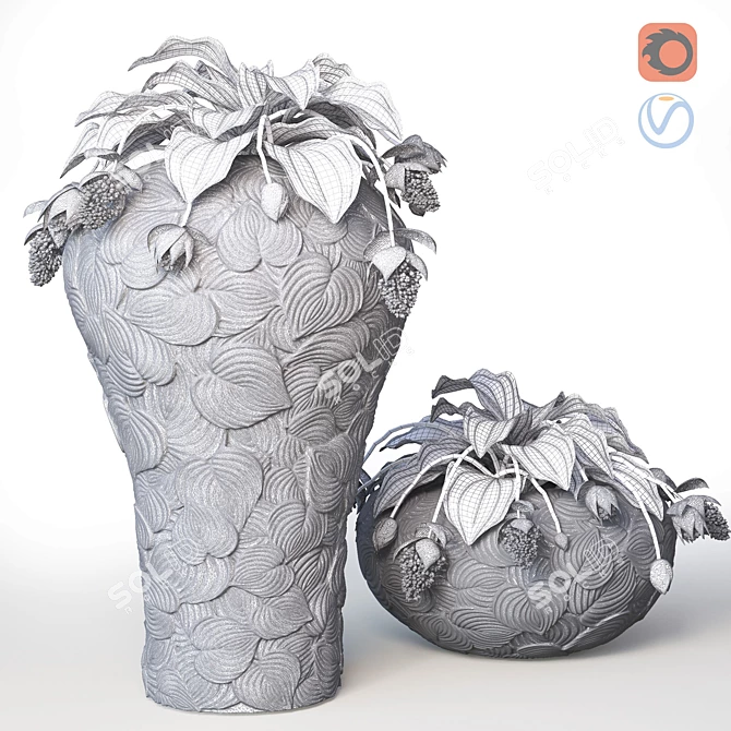 Bronze Leaf Floor Vases 3D model image 3