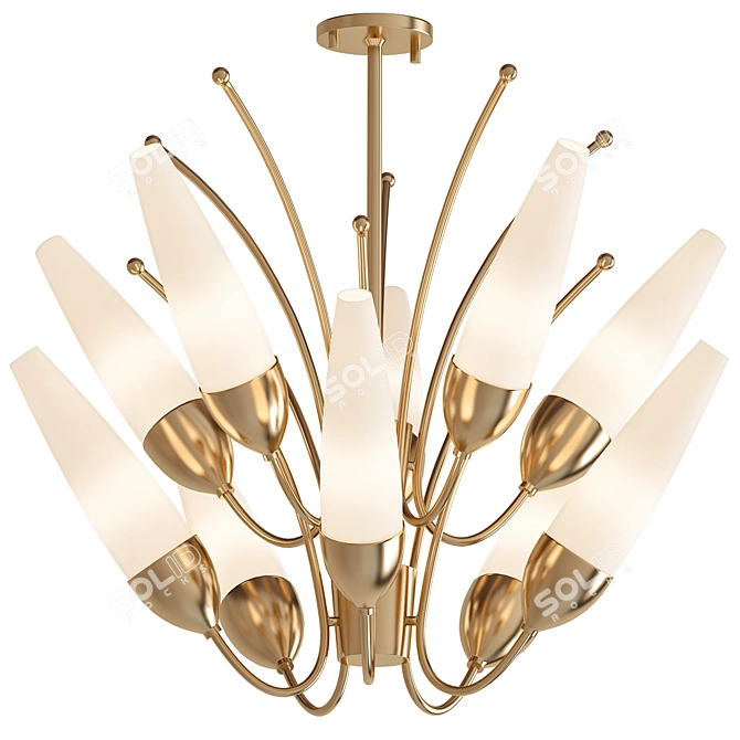 Opulent Opal Brass Chandelier 3D model image 1