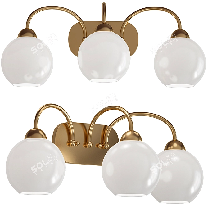 Vintage Gold 3-Light Bath Fixture 3D model image 1