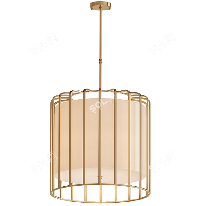Sleek Matte Gold Pendant with 9-Lights 3D model image 1
