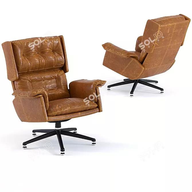 Vintage Leather Swivel Chair 3D model image 1