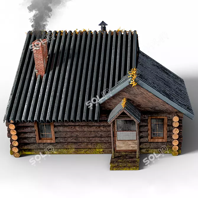 Rustic Wooden House Kit 3D model image 1