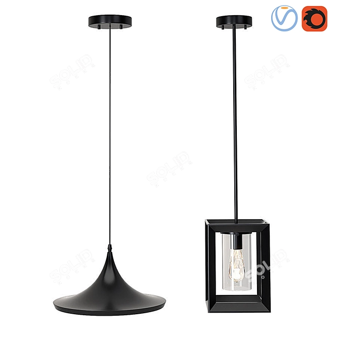 Scandinavian Style Iron & Glass Ceiling Lamps 3D model image 1