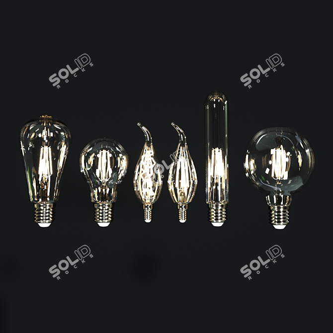 Vintage Multispiral Incandescent Lamps - Set of 6 3D model image 1