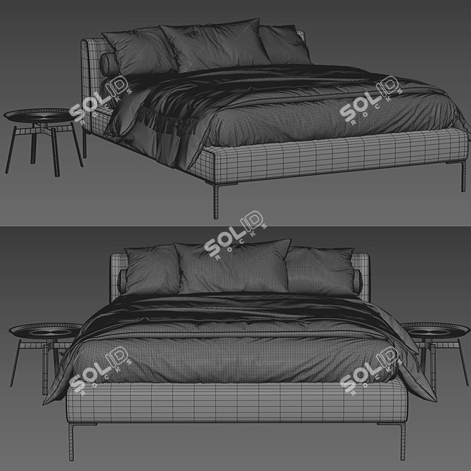 Modern Charles Bed & Maxalto Small Tables 3D model image 2