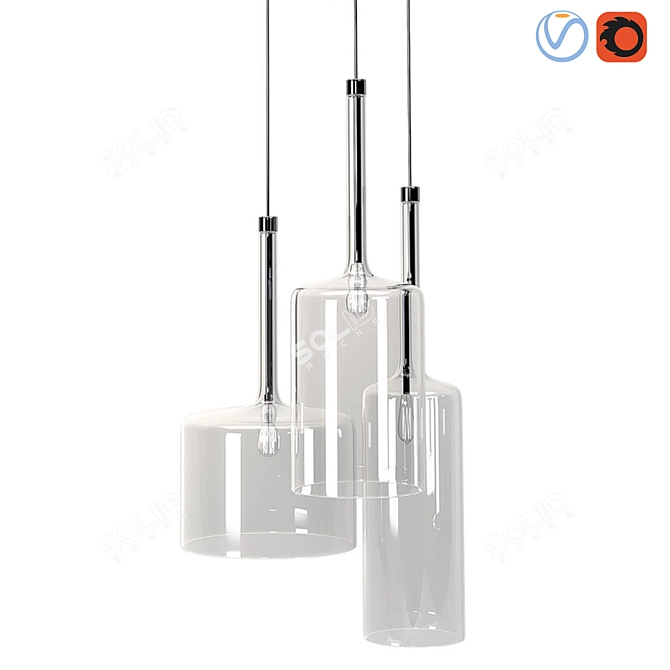 Scandinavian Glass Chrome Ceiling Lamp 3D model image 2