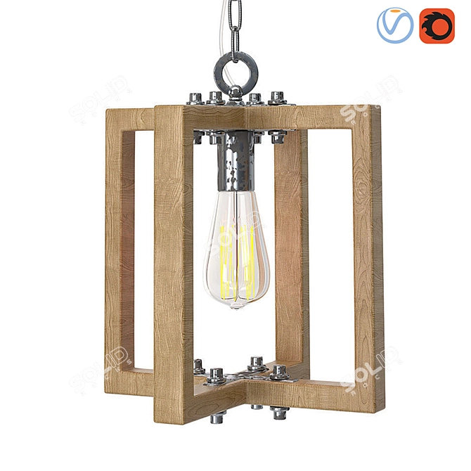 Scandinavian Style Wood & Iron Ceiling Lamp 3D model image 2