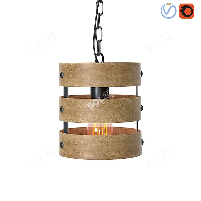 Scandinavian Style Wood & Iron Ceiling Lamp 3D model image 3