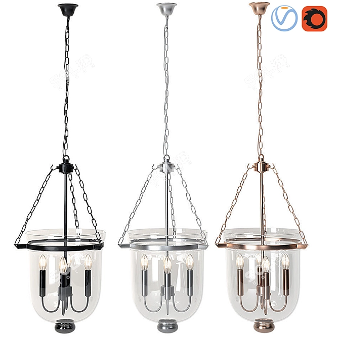 Scandinavian Glass Ceiling Lamp: Chrome, Brass, Iron 3D model image 1
