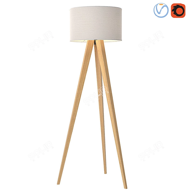 Scandinavian Minimalist Wood and Fabric Floor Lamp 3D model image 1