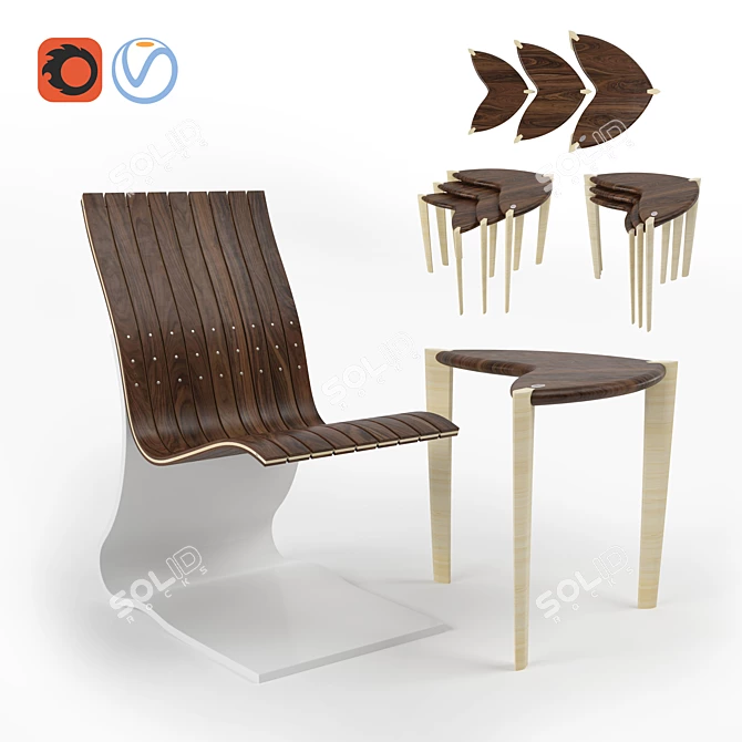 Title: Johnson Designer Chair & Coffee Table 3D model image 1