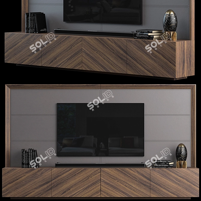 Modern TV Wall Set with 3dsmax2014 & V-ray (16,012 Polys) 3D model image 1