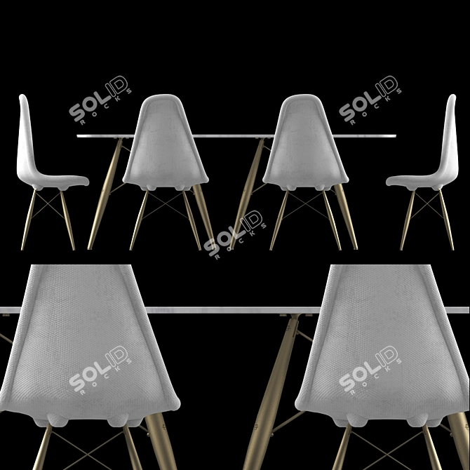 Sleek 6-Person Table Set 3D model image 2