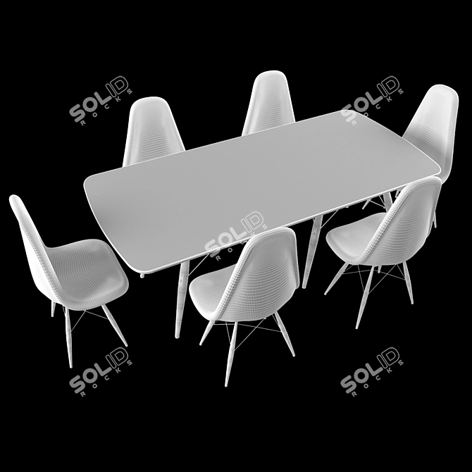 Sleek 6-Person Table Set 3D model image 3