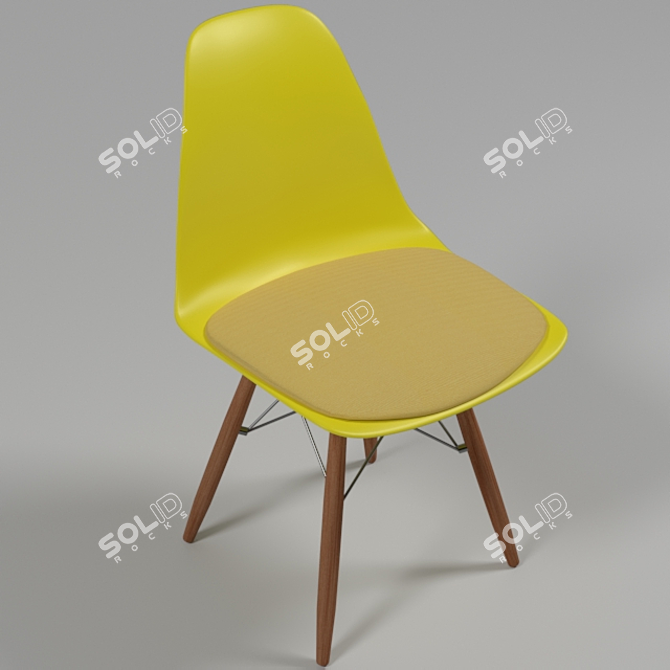 Modern Yellow Designer Chair with Cushion 3D model image 2