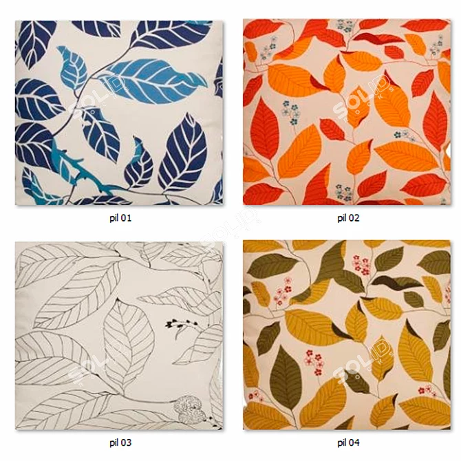 Floral Leaf Pillow Set 3D model image 3