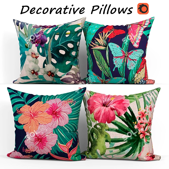Decorative Pillow Set: 3D Model 3D model image 1
