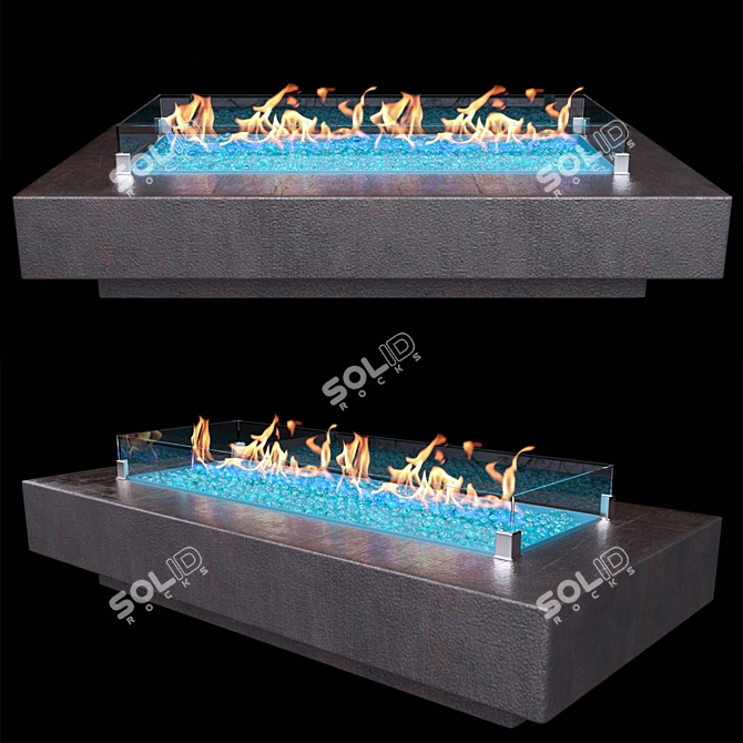 Sleek Fire Glass Modern Fireplace 3D model image 1