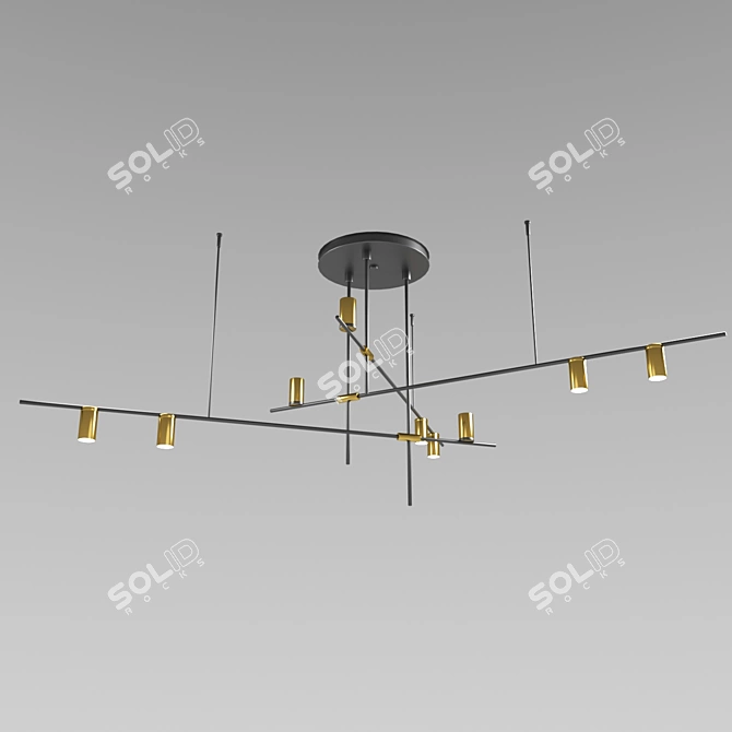 Industrial Chic Matte Black and Brass Pendant Light 3D model image 1