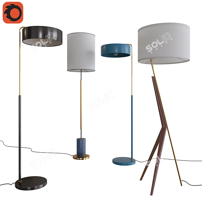 Sculptural Brazilian Design: Caldas Floor Lamp 3D model image 1