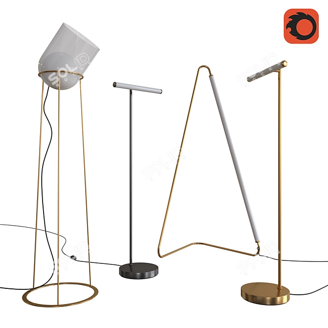 Title: Sleek LED Floor Lamp: Light Rods Bronze/Brass 3D model image 1